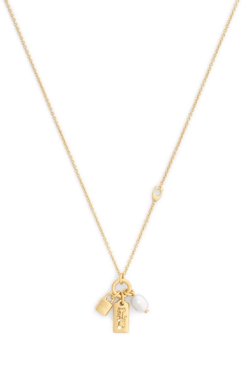 COACH Faux Pearl Charm Cluster Pendant Necklace, Alternate, color, Pearl/ Gold
