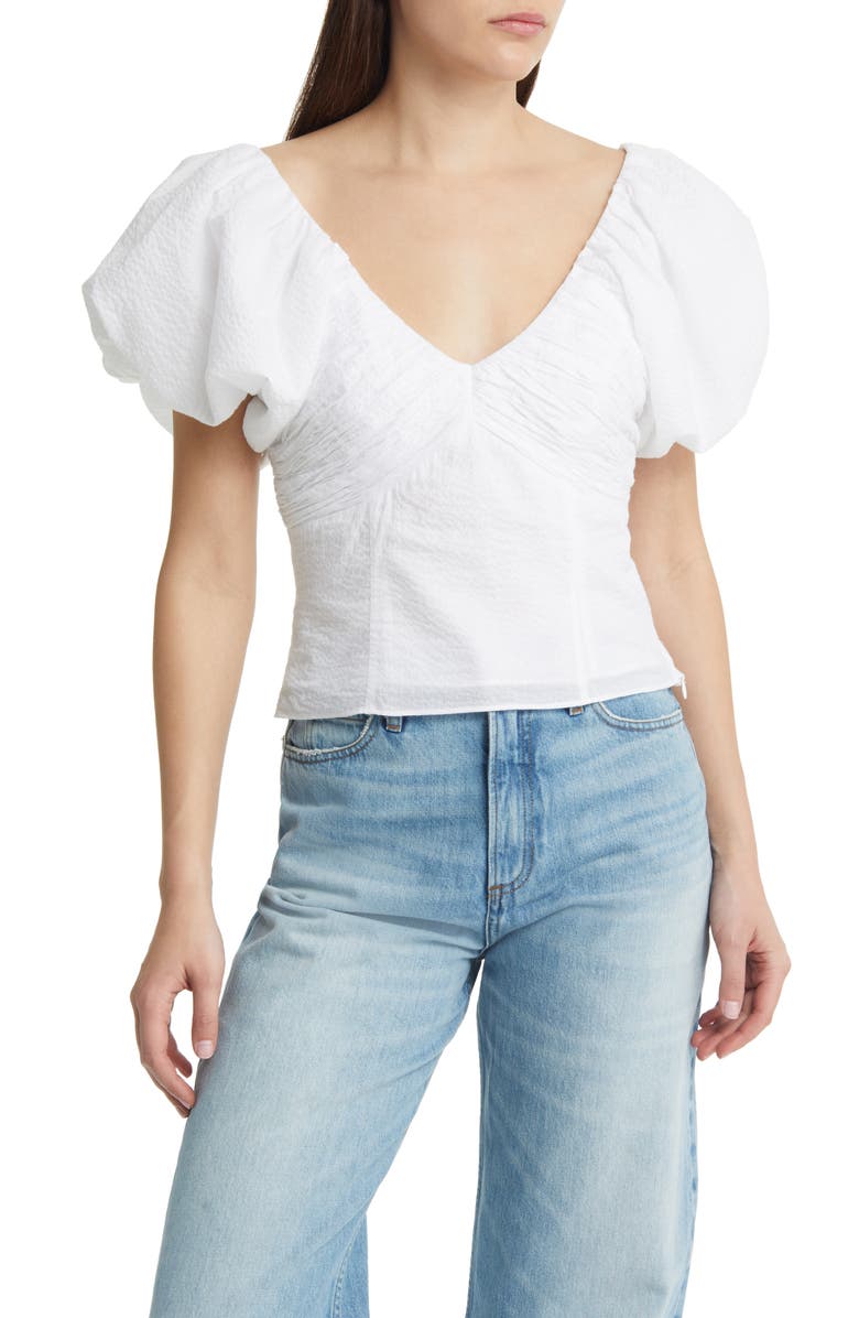 Puff Sleeve Contrast Trim Top