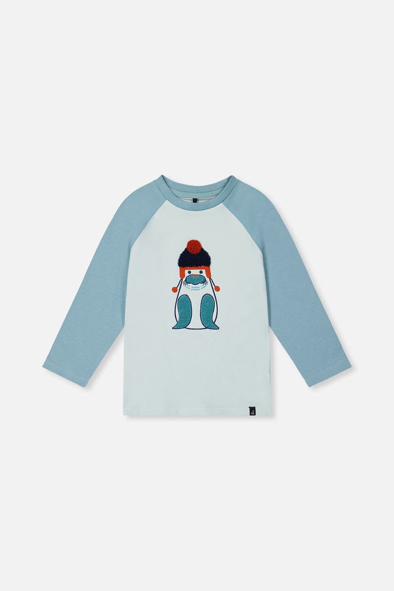 Organic Cotton Raglan Sleeve Walrus Graphic Long Sleeve T-Shirt, Main, color, Very Pale Turquoise