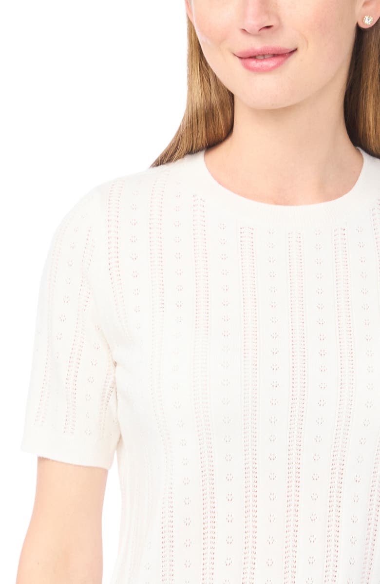 CeCe Pointelle Knit Sweater, Alternate, color, Egret