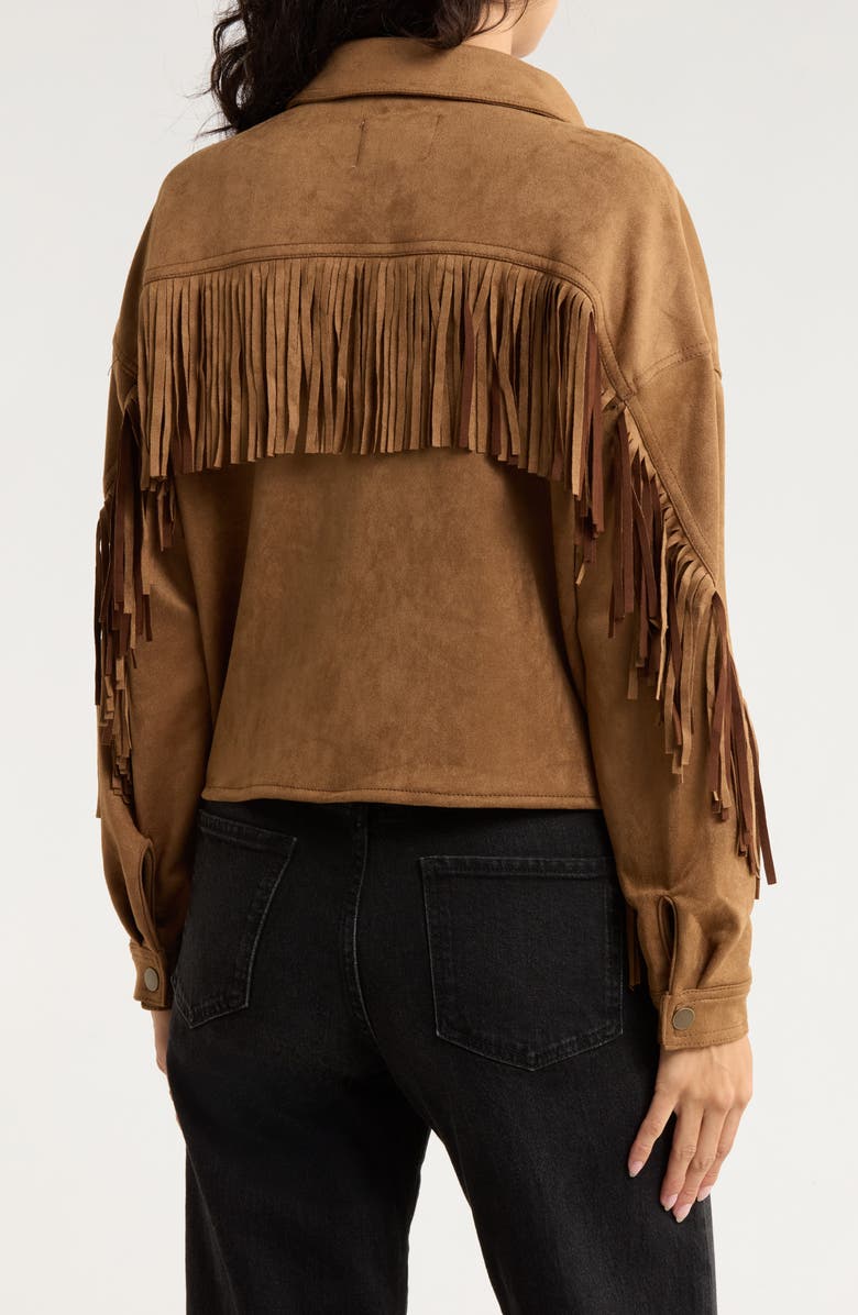 Vigoss Fringed Faux Suede Shirt Jacket, Alternate, color, Light Brown