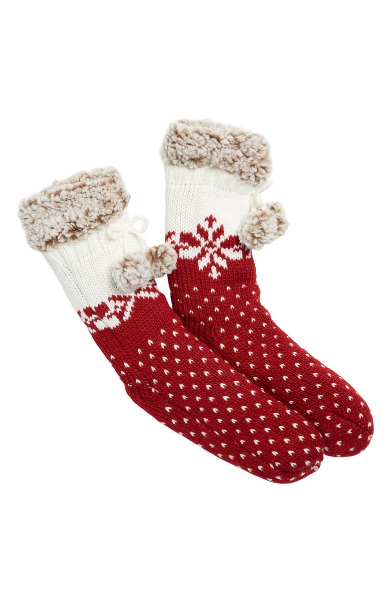 DEARFOAMS Faux Shearling Knit Slipper Socks, Main, color,