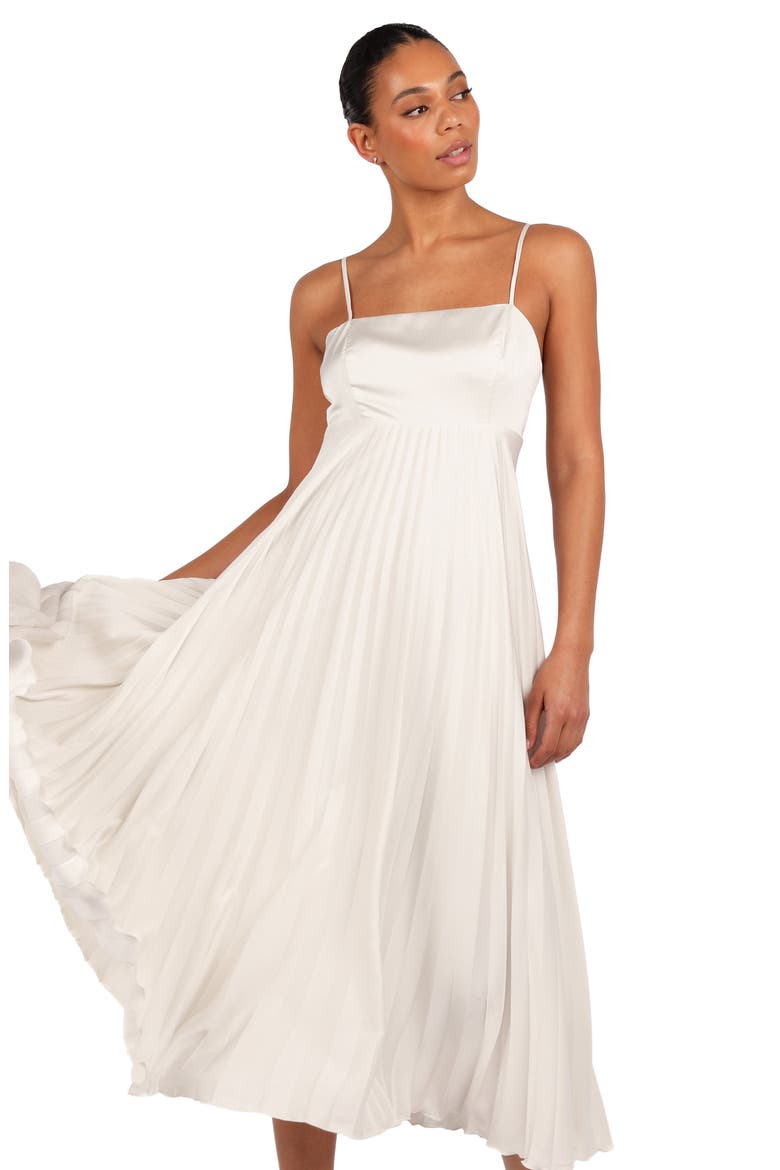 Keegan Pleated Satin Dress, Alternate, color, WHITE