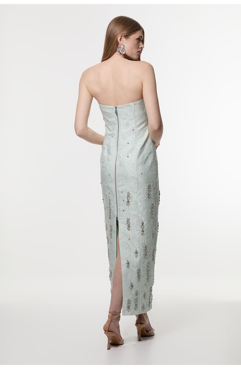 Karen Millen Crystal Embellished Strapless Midi Dress, Alternate, color, Sage