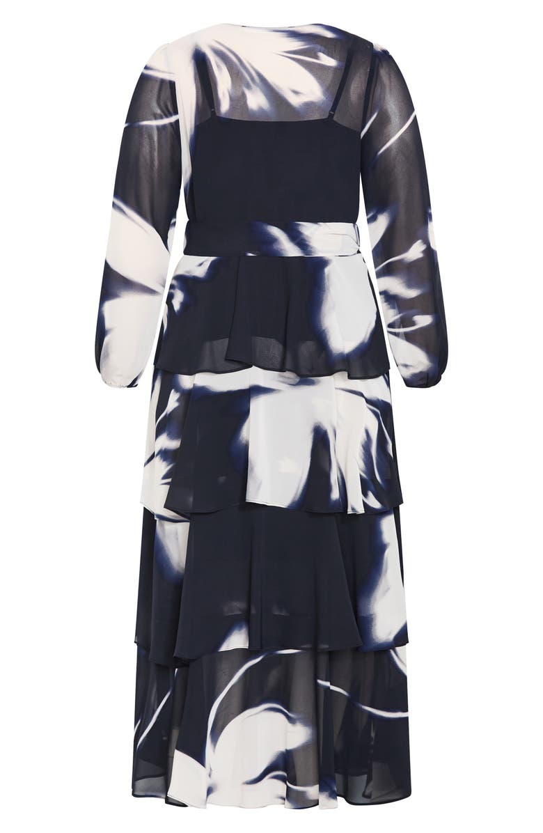 City Chic Selene Floral Print Long Sleeve Wrap Dress, Alternate, color, Blurred Fl