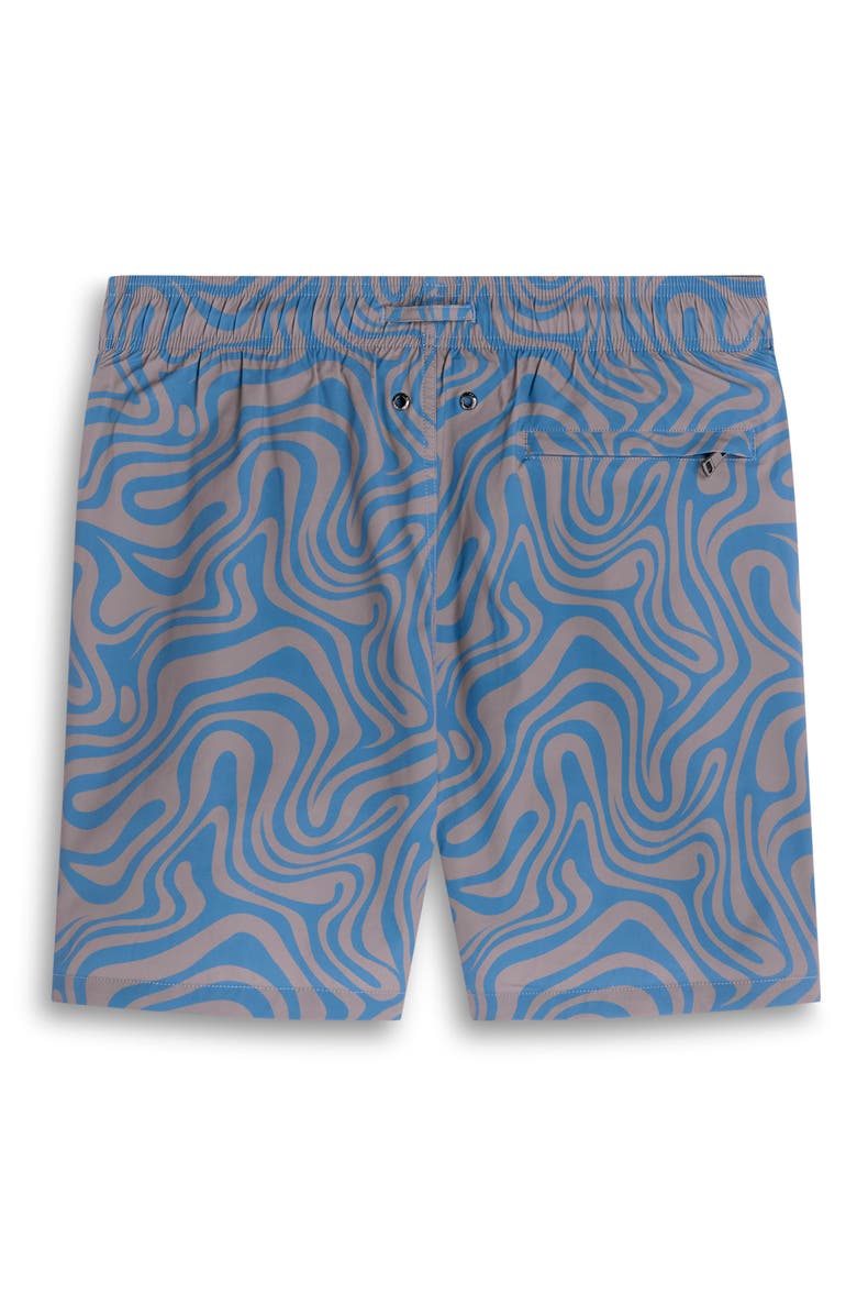 Bugatchi Cruz Wave Print Swim Trunks, Alternate, color, Taupe