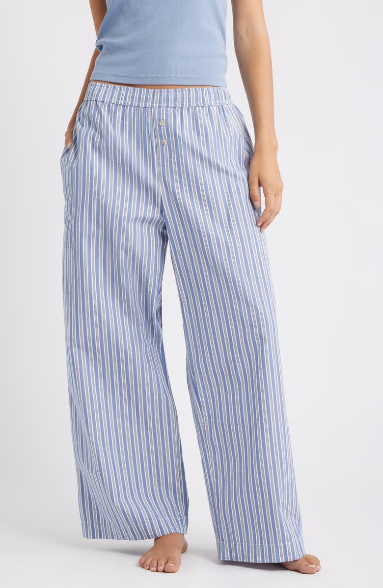 Open Edit Cotton Boxer Sleepwear Pants, Main, color, Blue Tempest Kristen Stripe