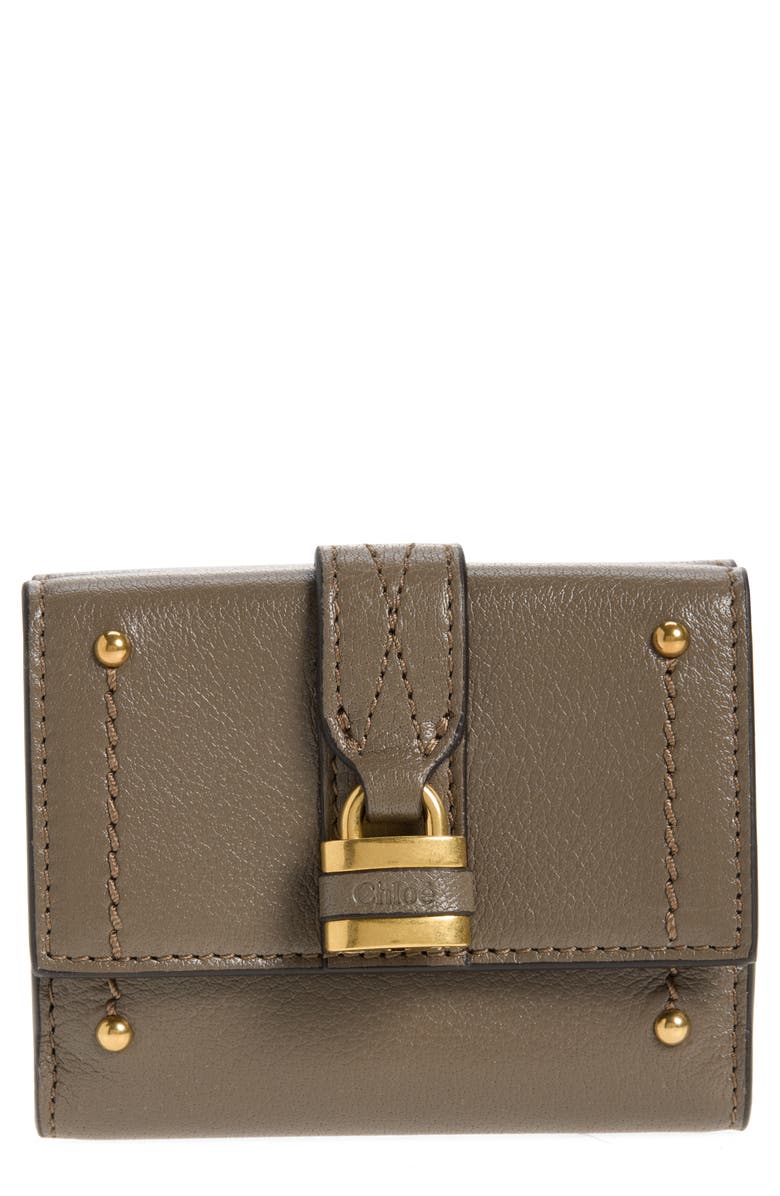 Chloé Mini Paddington Grained Leather Trifold Wallet, Main, color, Flannel Grey