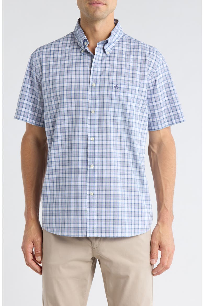 Sport Fit Plaid Short Sleeve Button-Down Shirt, Main, color, AQUIFERTARTAN