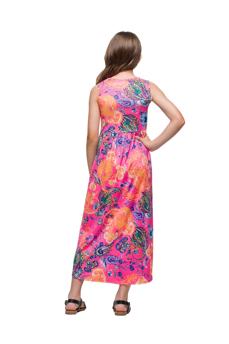 Pink Paisley Print Sleeveless Maxi Dress with Pockets, Alternate, color, Orange Multi
