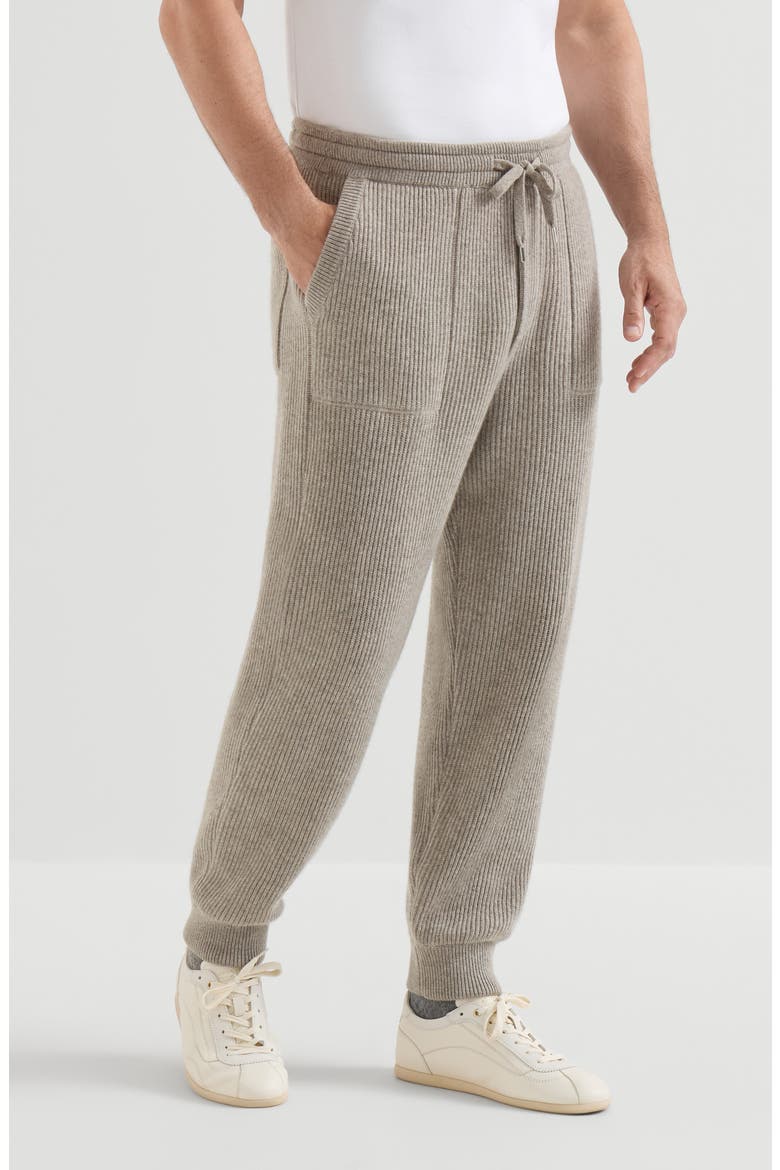 Cashmere English rib knit joggers, Main, color, Stone Grey