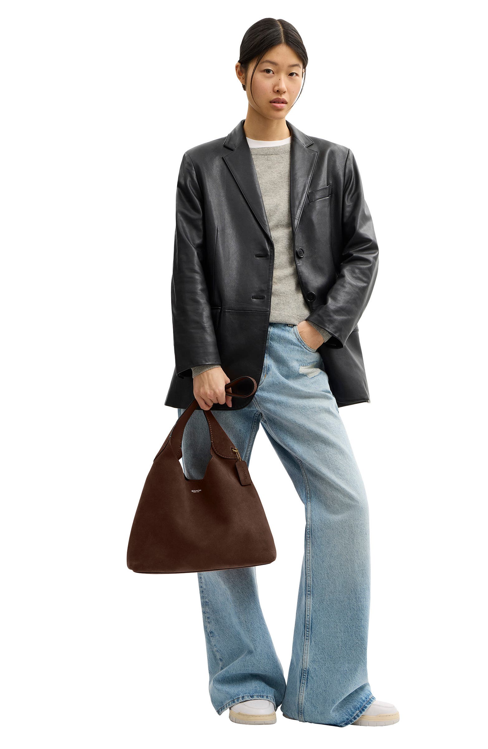 Brooklyn 34 Suede Shoulder Bag, Alternate, color, DARK CHOCOLATE