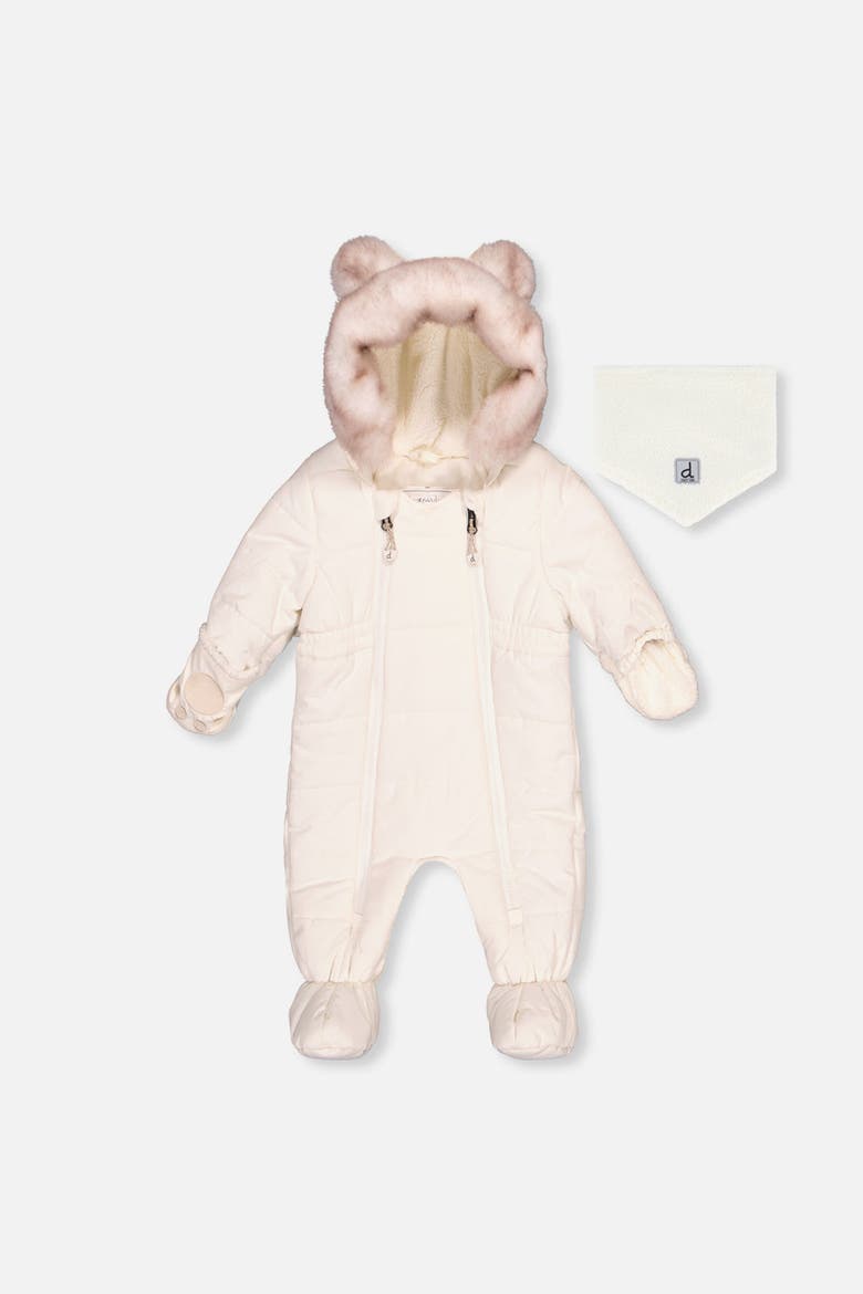 Bear Paw One Piece Fleece Neckwarmer Snowsuit, Main, color, Off-White