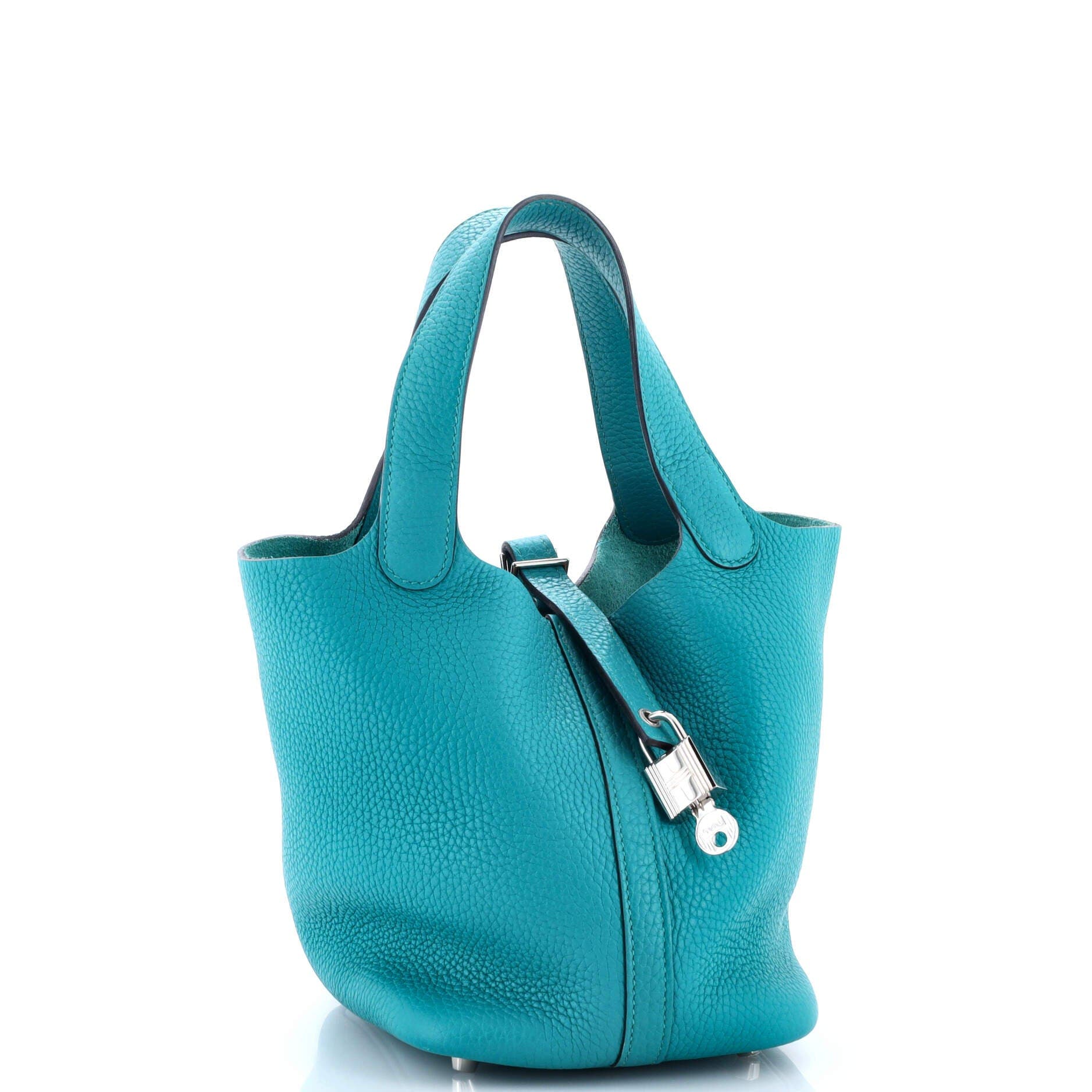 Pre-Owned Hermes Picotin Lock Bag Clemence PM, Alternate, color, Bleu Paon