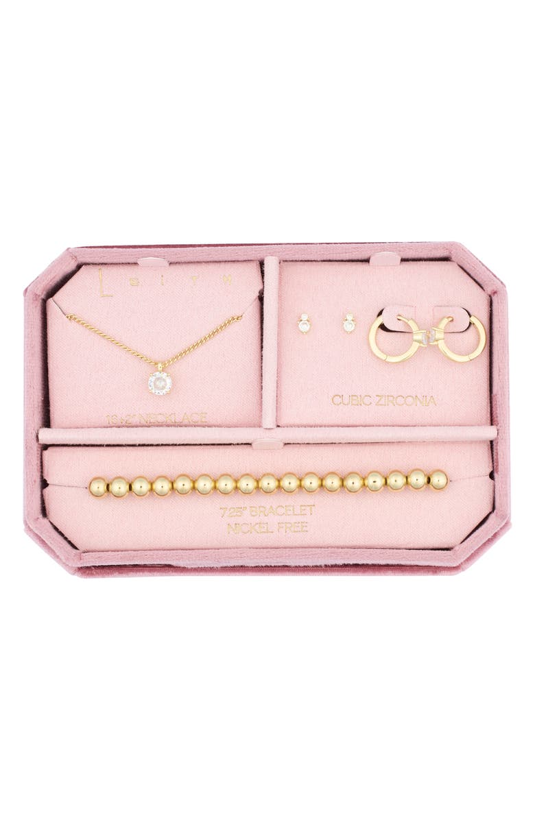 Leith Cubic Zirconia 4-Piece Assorted Jewelry Set, Main, color, Clear- Gold