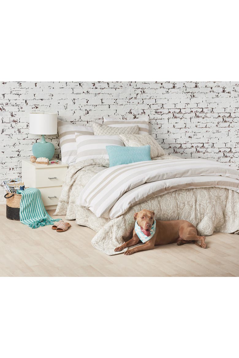 Noland Stripe Dune Queen Bed Duvet Cover, Alternate, color, Brown