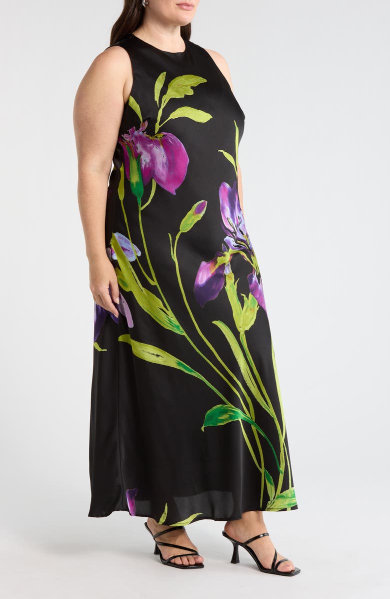 SUGARLIPS Varkey Saisha Floral Satin Midi Dress, Alternate, color, Purple-Black