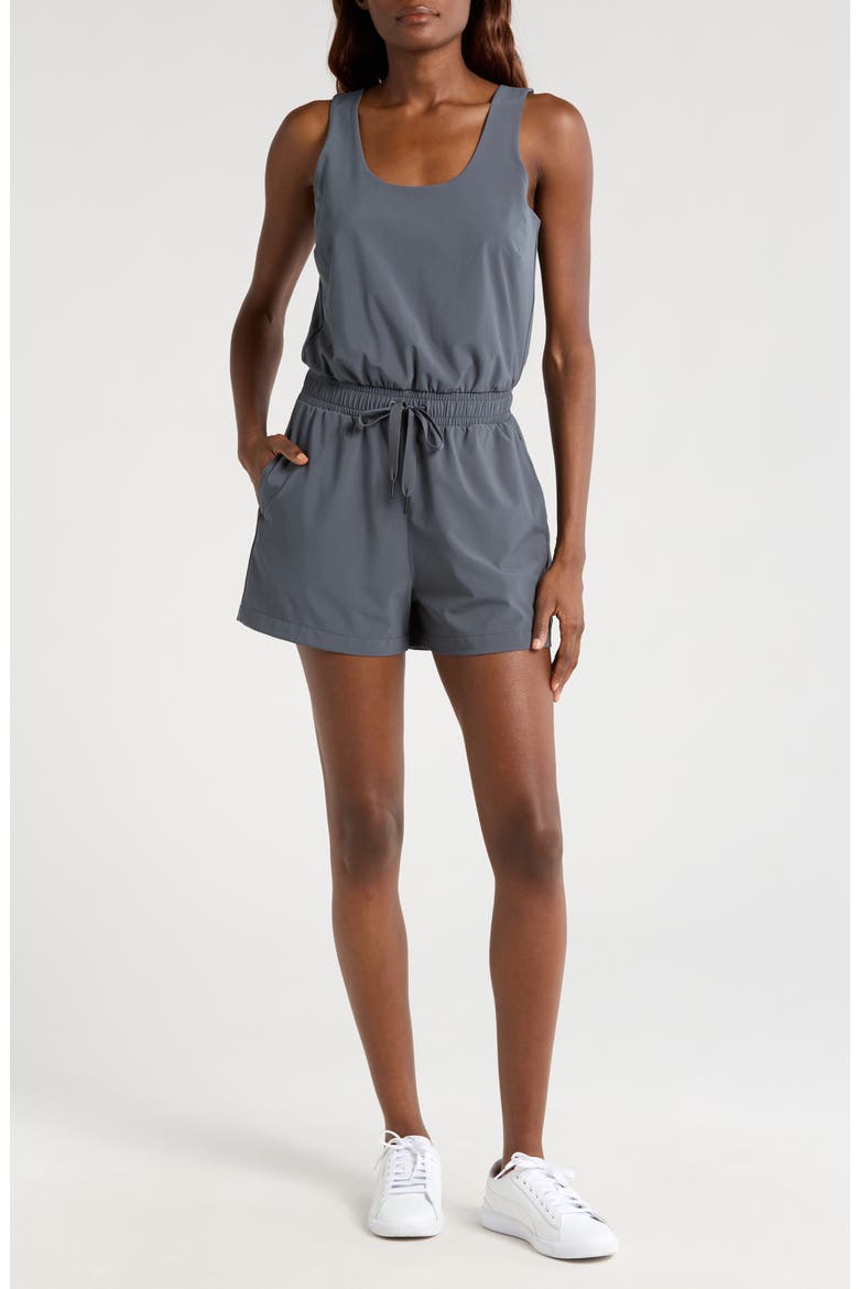 Breeze Drawstring Waist Romper, Main, color, STORM CLOUD