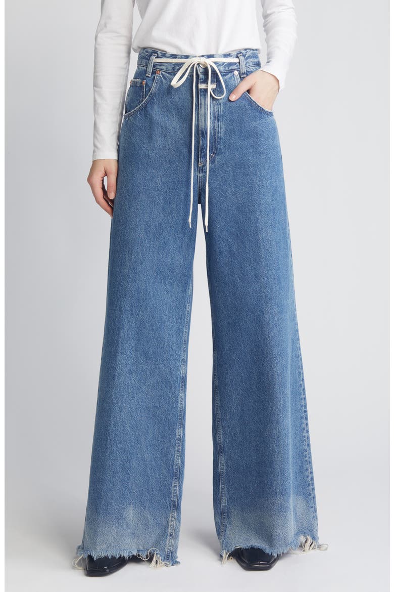 Morus Belted Wide Leg Jeans, Main, color, DARK BLUE