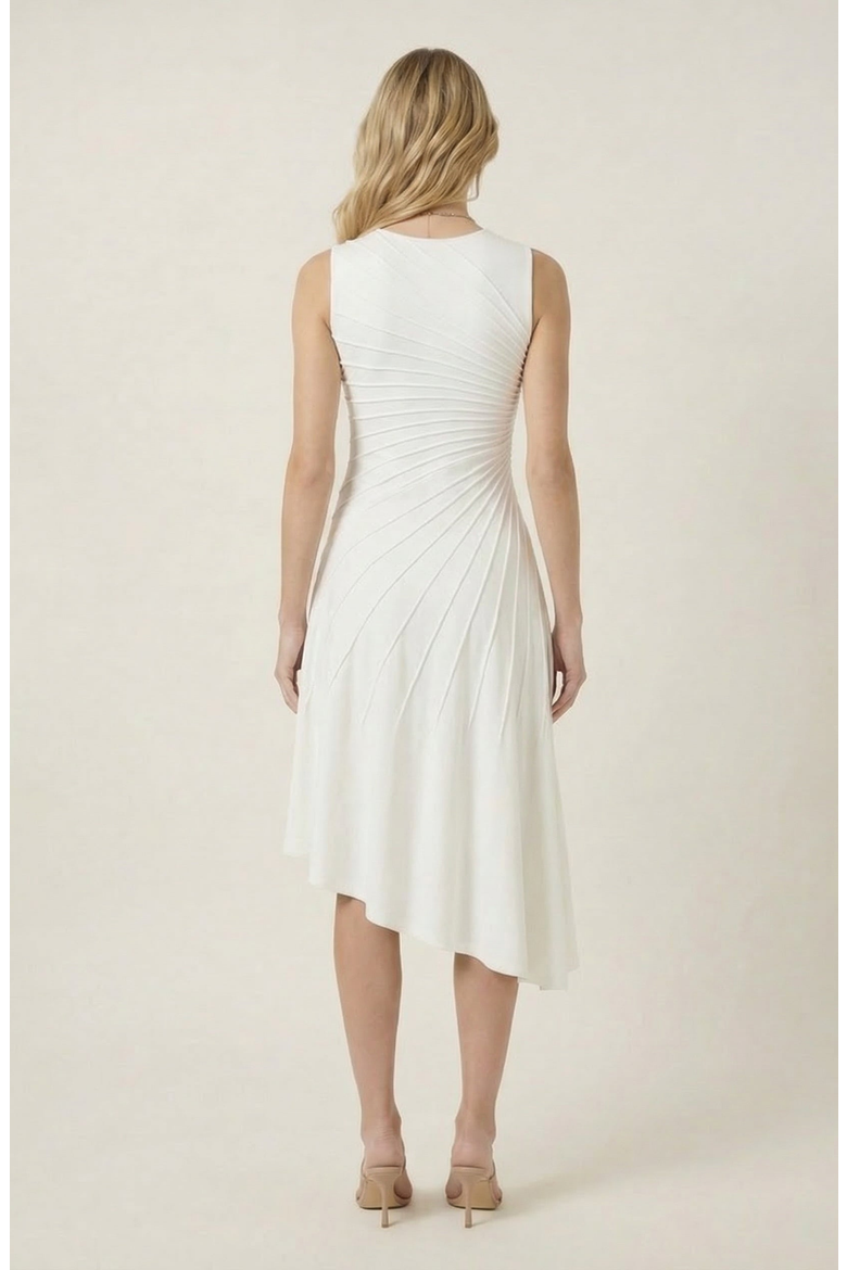 Sleeveless Midi Dress with Asymmetrical Hem, Alternate, color, Off-White