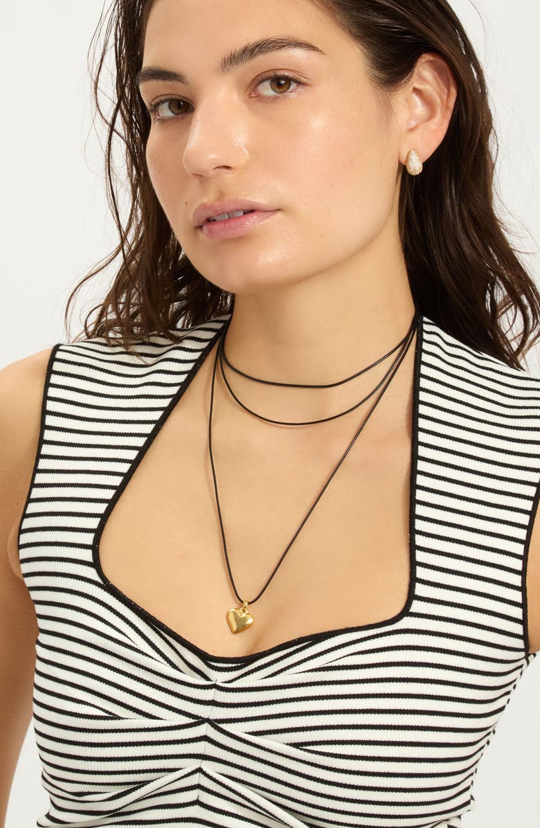 Adornia 14K Gold Pleated Puffy Heart Long Necklace, Alternate, color, Gold