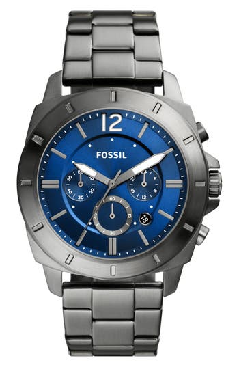 Fossil Men's Privateer Chronograph, Smoke Stainless Steel Watch In Gunmetal