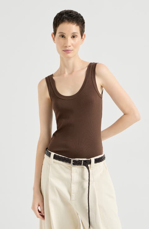 Stretch cotton ribbed jersey top with monili