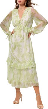 Lipsy Long Sleeve Floral Print Chiffon Dress