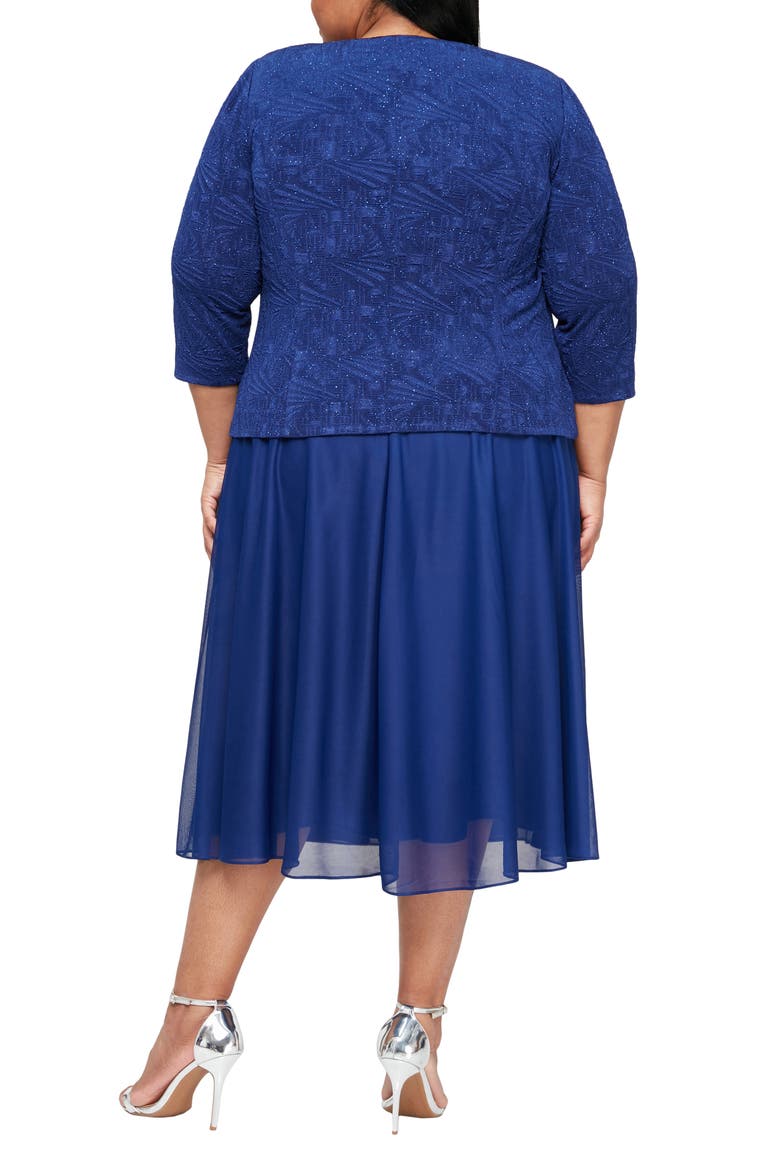 Glitter Mock Two-Piece Dress with Jacket, Alternate, color, ELECTRIC/ BLUE