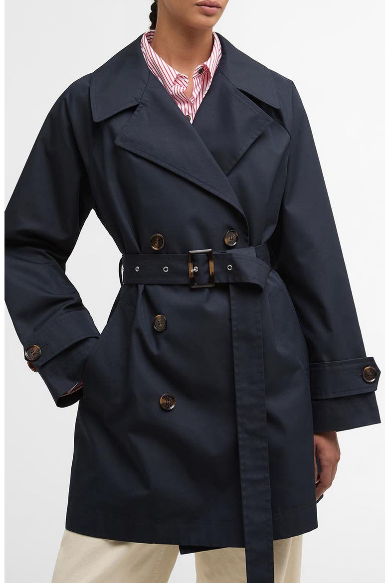 Adare Showerproof Water Resistant Trench Coat, Main, color, DARK NAVY/ DRESS NAVY TARTAN