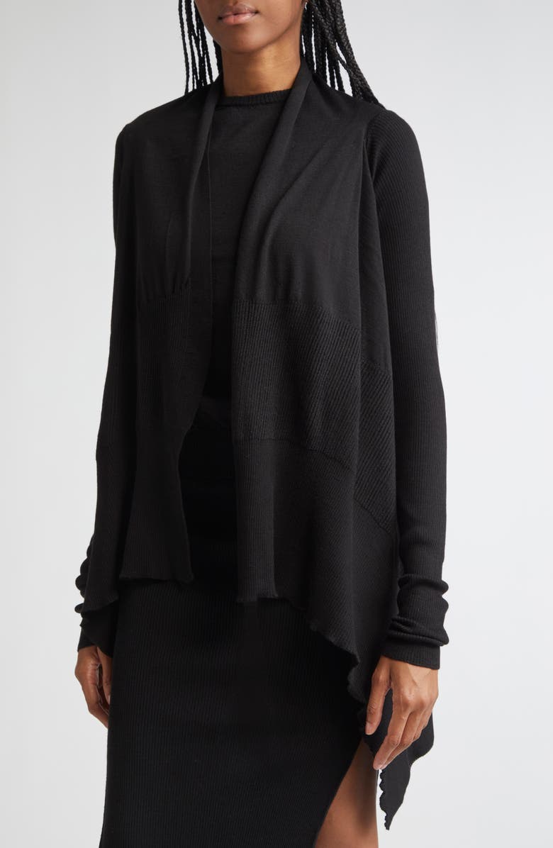 Rick Owens Open Front Virgin Wool Cardigan, Alternate, color, Black