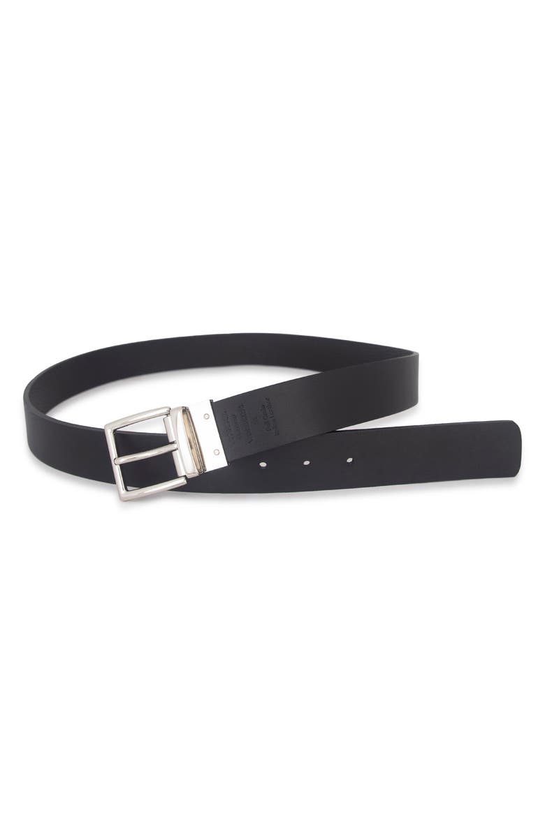 Vince Pebble Leather Belt, Alternate, color, Black/ Palladium