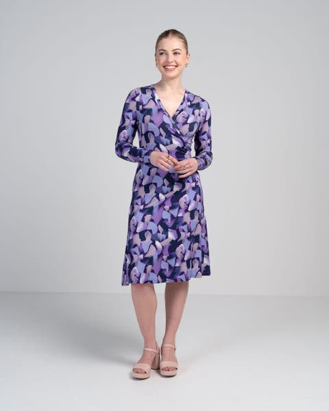 Long Sleeve Printed Wrap Dress