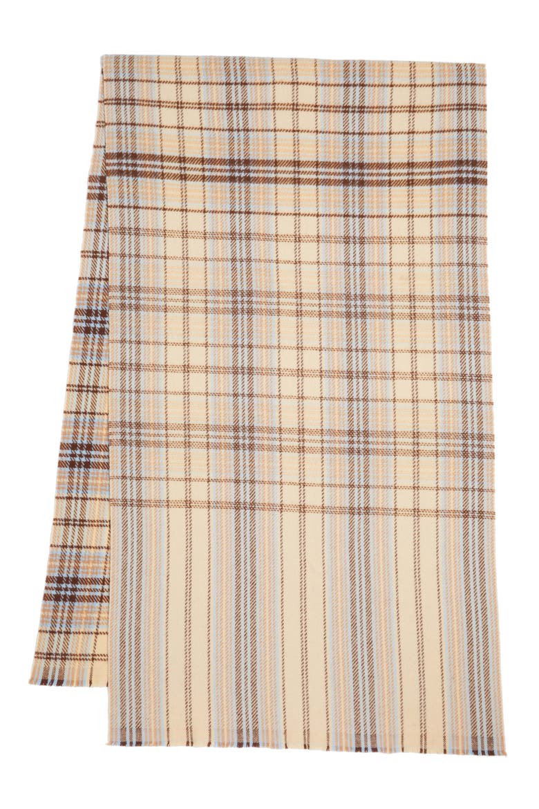 Check Wool Scarf, Alternate, color, OAT BEIGE/ BROWN