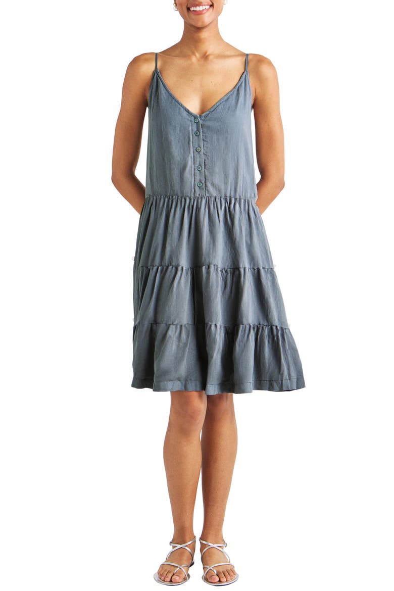 Shannon Tiered Crinkled Mini Sundress, Main, color, STORM
