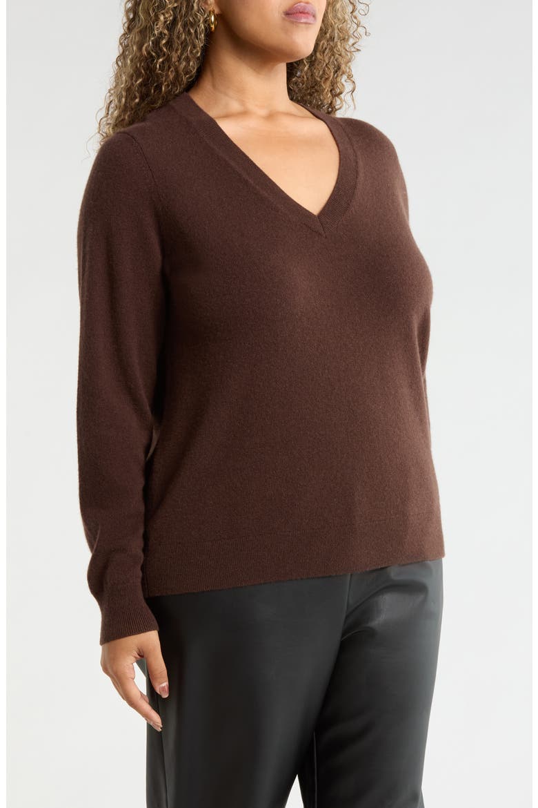 V-Neck Cashmere Sweater, Alternate, color, BROWN MOLE
