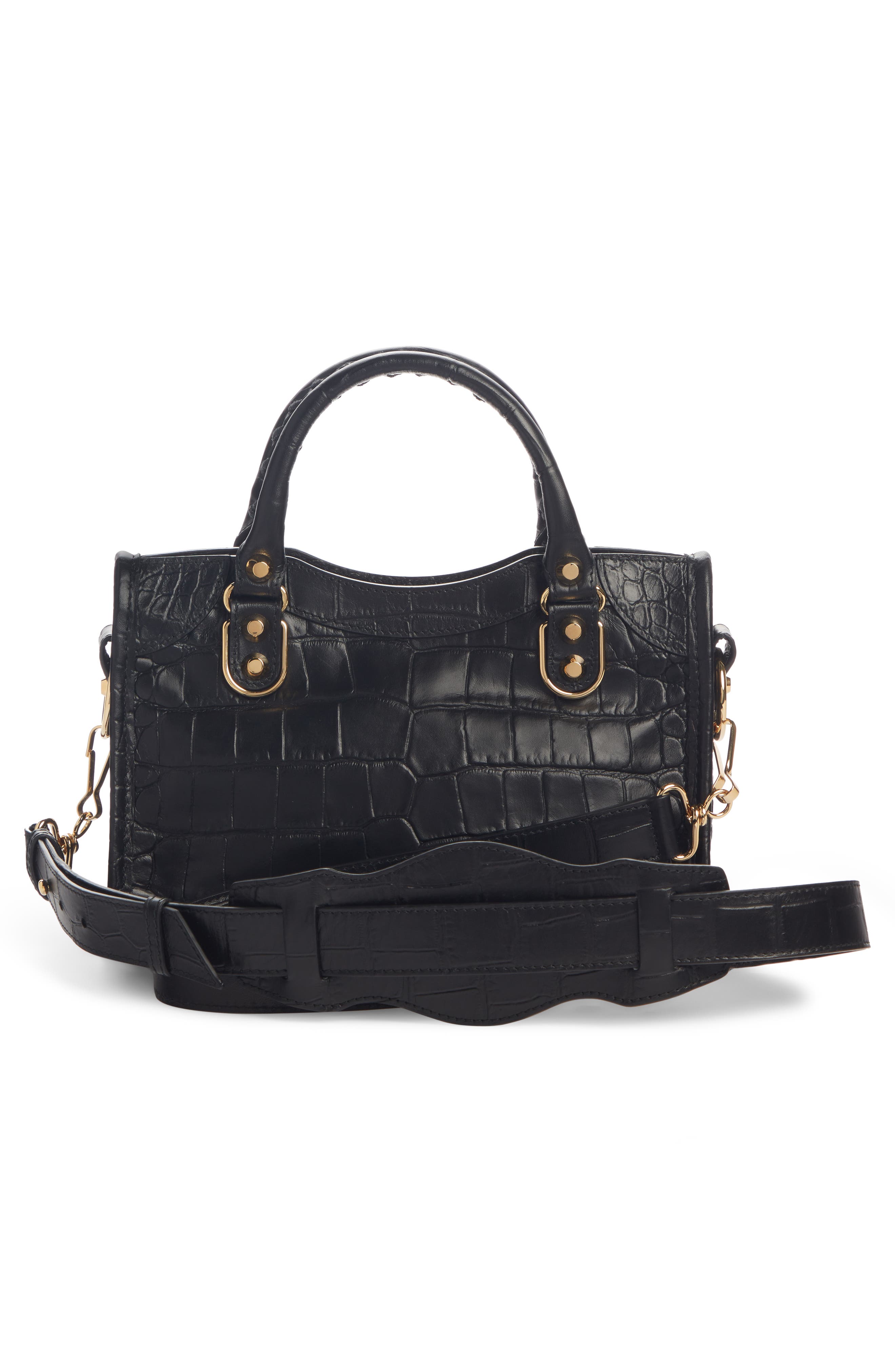 Balenciaga Mini City Metallic Edge Croc Embossed Leather Bag, Alternate, color, 