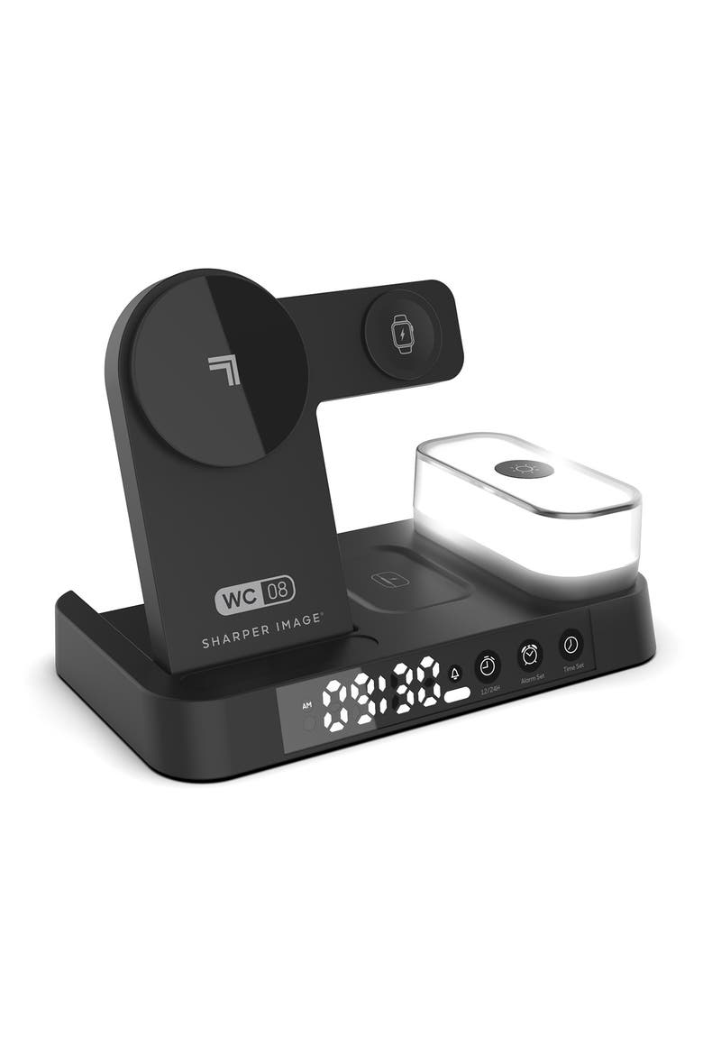 Wireless 3-in-1 Device Charing Digital Alarm Clock, Main, color, BLACK