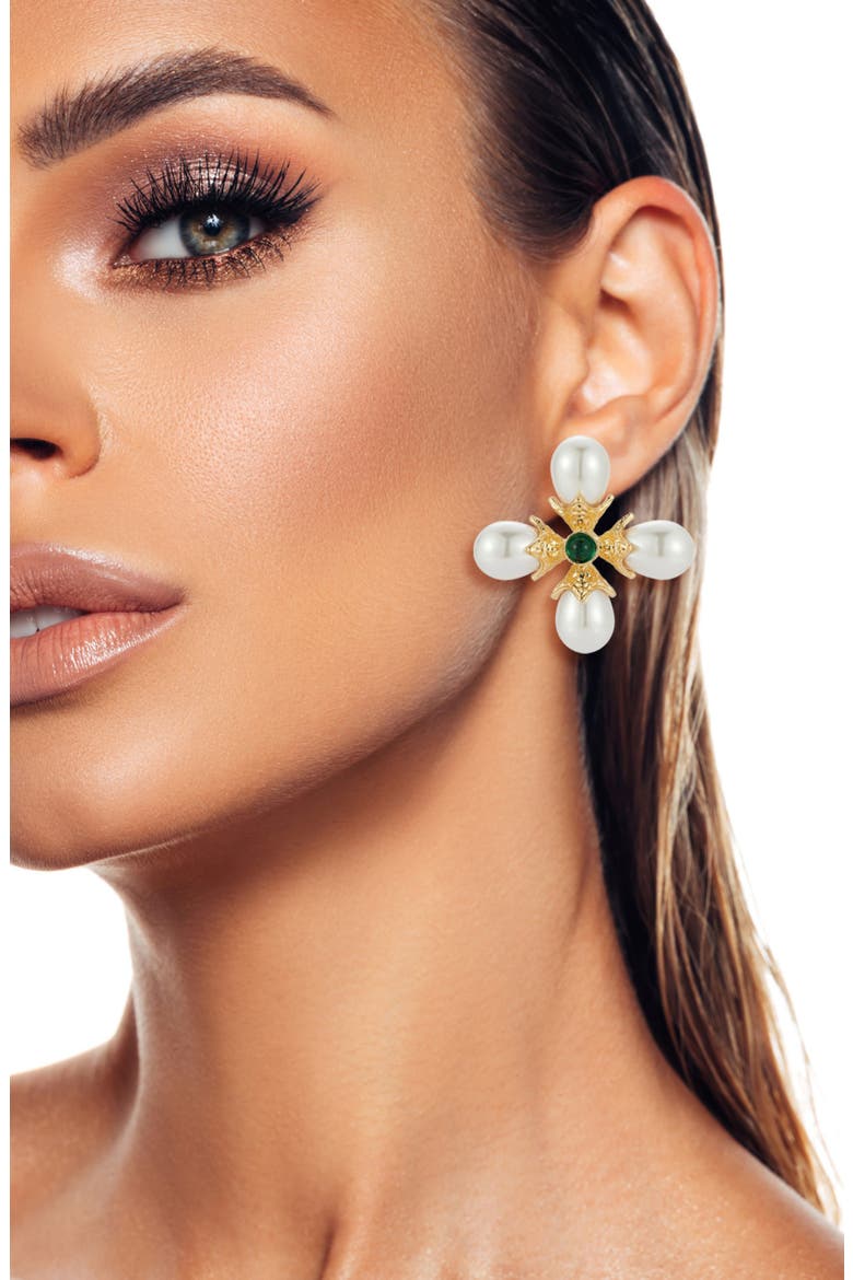 Faux Pearl Statement Drop Earrings, Alternate, color, GOLD
