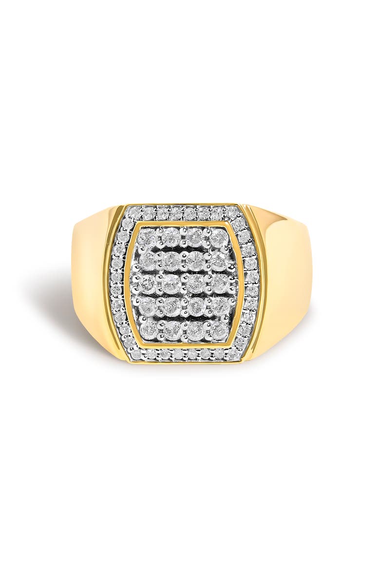 Men's 14K Yellow Gold Plated Sterling Silver 3/4 Cttw Diamond Cushion Head and Halo Band Ring, Main, color, Yellow Gold over Silver