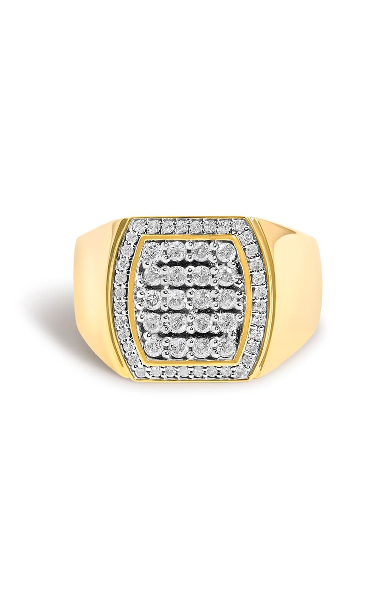 Haus of Brilliance Men's 14K Yellow Gold Plated Sterling Silver 3/4 Cttw Diamond Cushion Head and Halo Band Ring, Main, color, Yellow Gold Over Silver