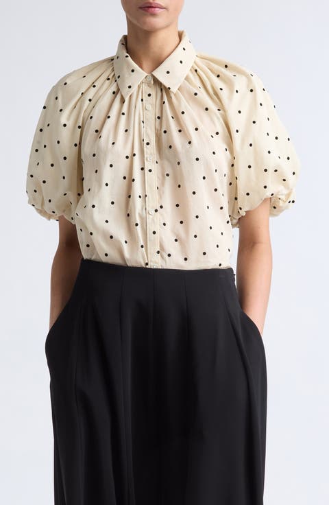 Charlie Flocked Polka Dot Cotton Button-Up Shirt