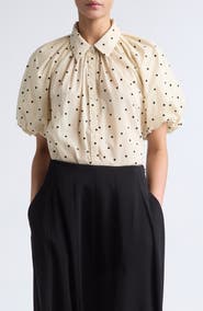 ASHLYN Charlie Flocked Polka Dot Cotton Button-Up Shirt