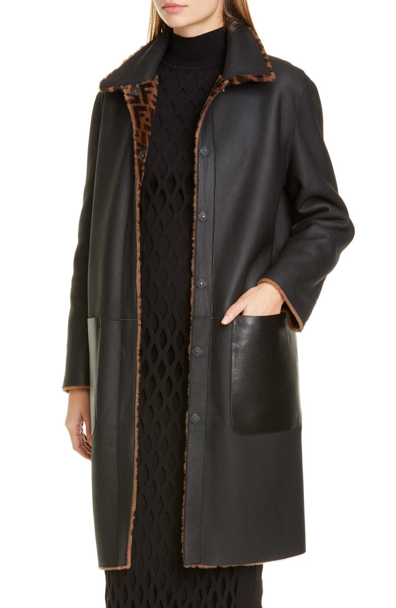 Fendi Reversible FF Logo Genuine Shearling Coat, Alternate, color, 