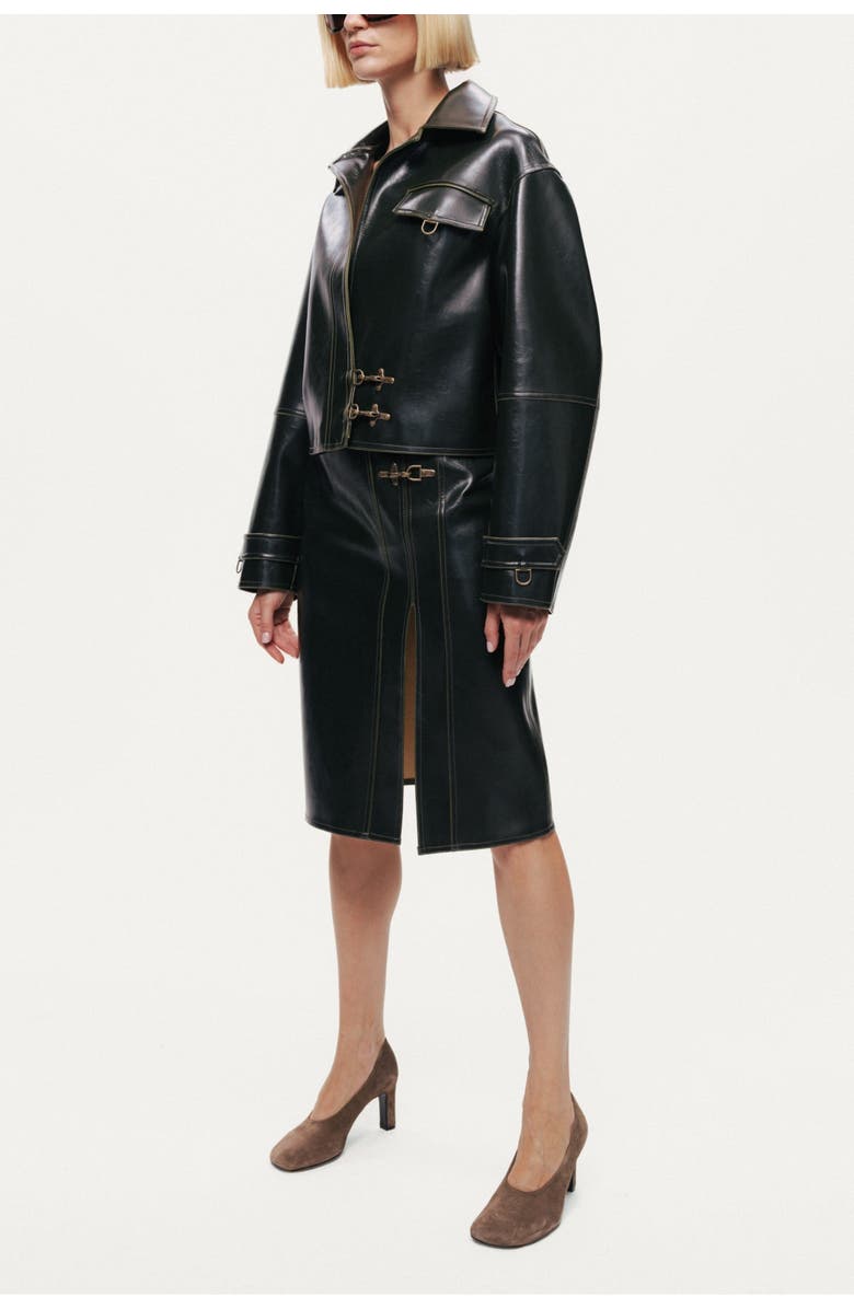 Nocturne Buckle Detail Faux Leather Jacket, Alternate, color, Dark Green