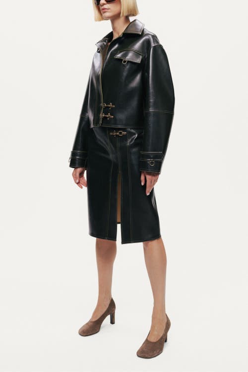 Nocturne Buckle Detail Faux Leather Jacket In Green