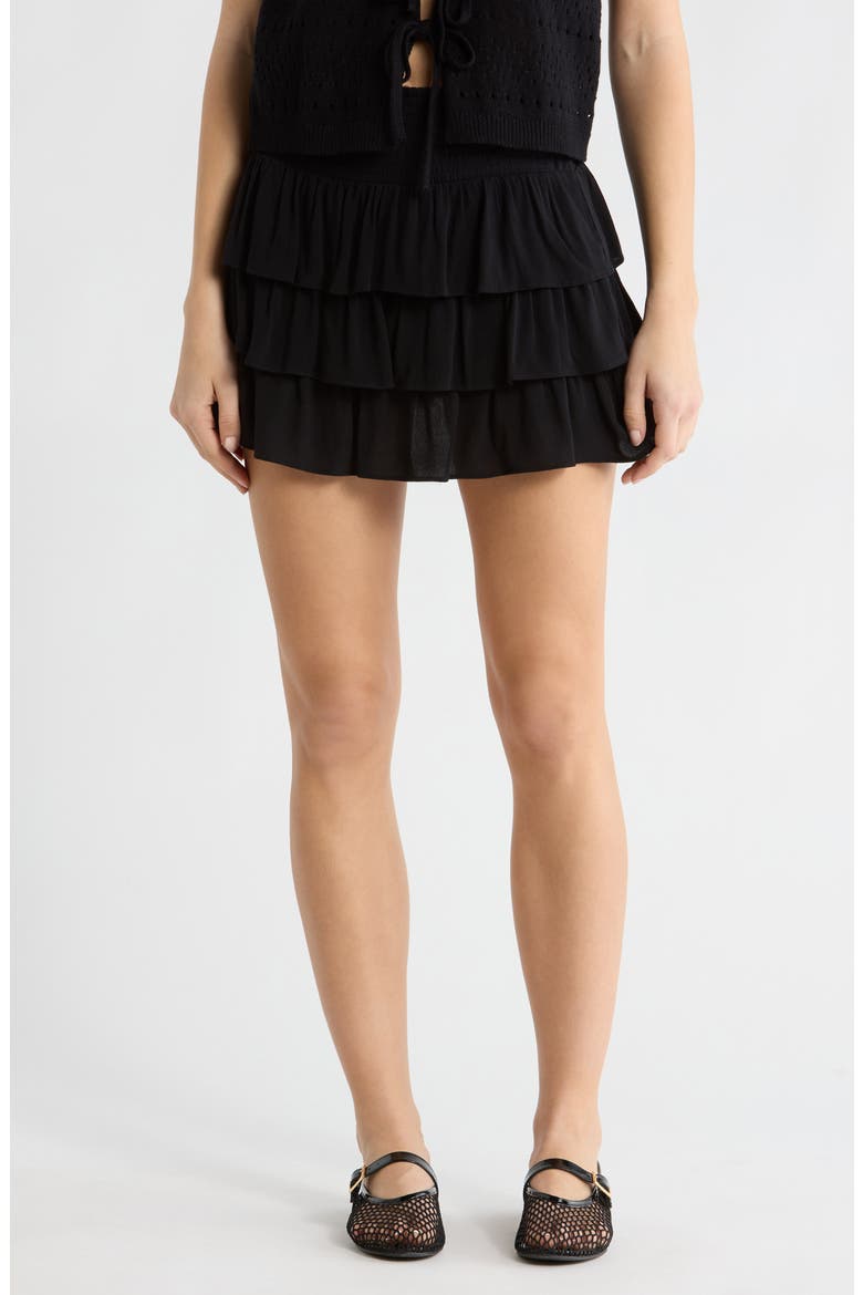 Tiered Crepe Miniskirt, Main, color, BLACK