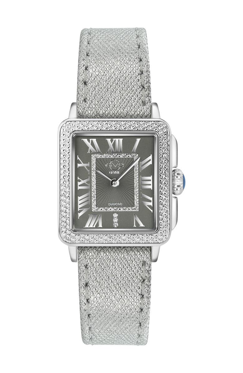 GV2 Padova Swiss Diamond Leather Watch, 28.5mm - 0.014 ctw, Main, color, Gray