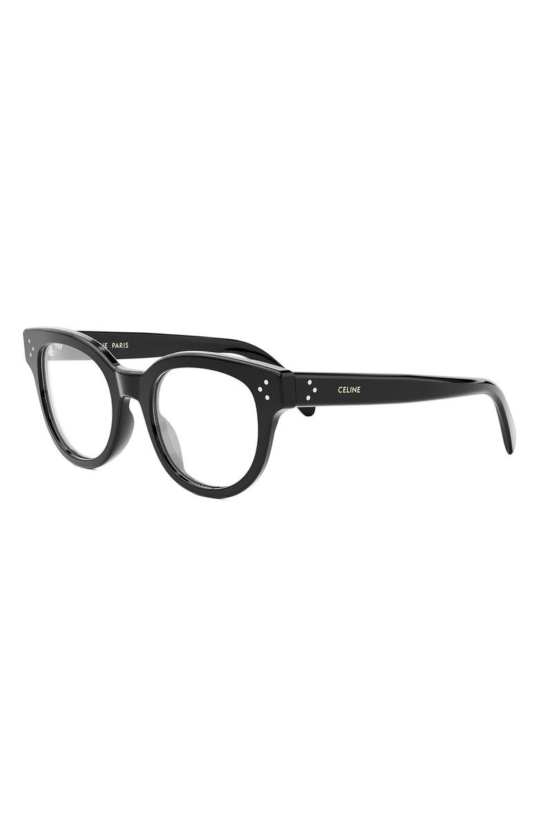 CELINE Bold 53mm Round Optical Glasses, Alternate, color, Shiny Black