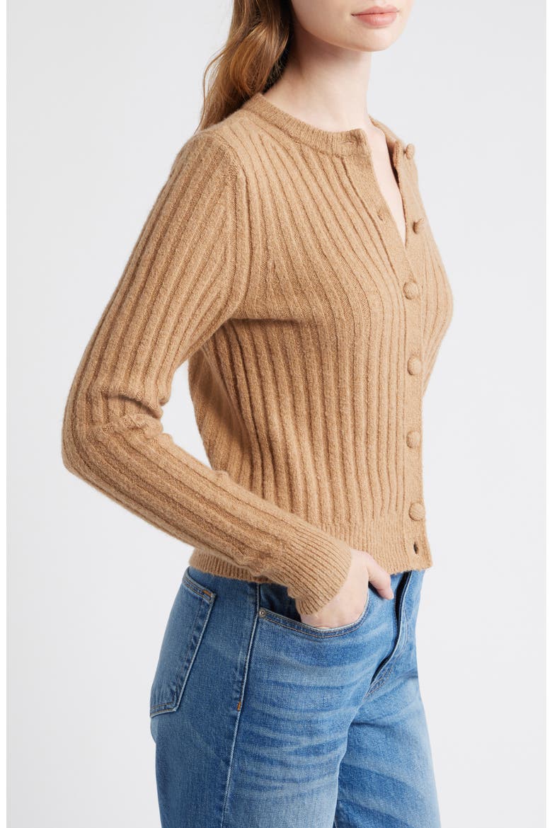 Rib Cotton & Merino Wool Blend Cardigan, Alternate, color, HEATHER CARAMEL